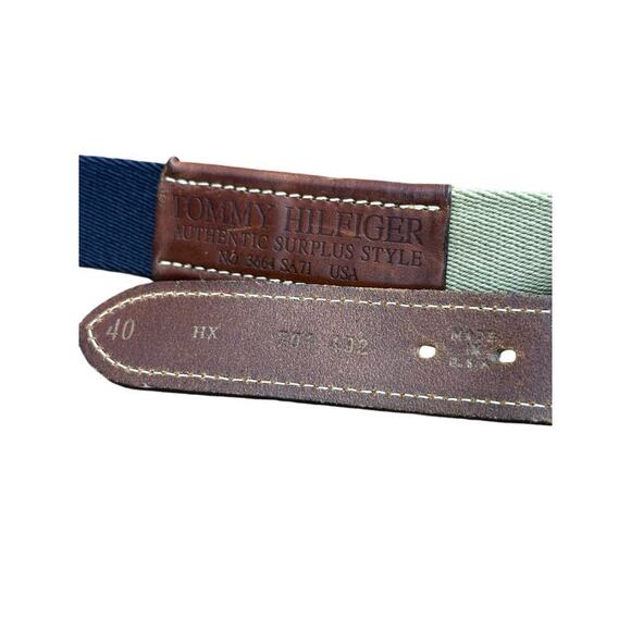 Vintage Tommy Hilfiger Blue Green Brown Wool Leather Surcingle Belt - Picture 9 of 9